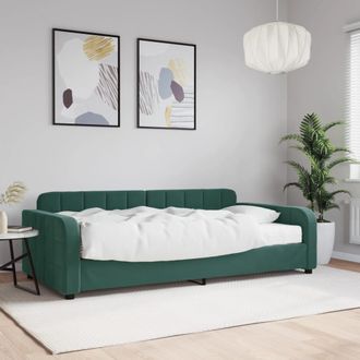 vidaXL Vidaxl - Sof&aacute; Cama Con Colch&oacute;n Terciopelo Verde Oscuro 100x200 Cm