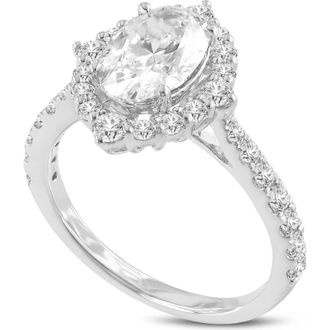 LuvMyJewelry Valeria 14K White Gold Oval Lab Grown Diamond Halo Engagement Ring - 2.25 Ct at Nordstrom, Size 7