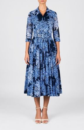 Samantha Sung Shibori Belted Midi Shirtdress in Indigo Blue at Nordstrom, Size 10