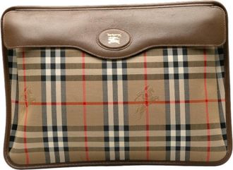 Burberry Beige Canvas Leather Clutch Bag (Pre-Owned)