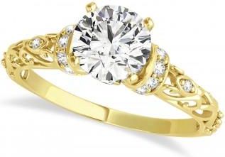 Allurez Diamond Antique Style Engagement Ring 18k Yellow Gold (0.87ct)