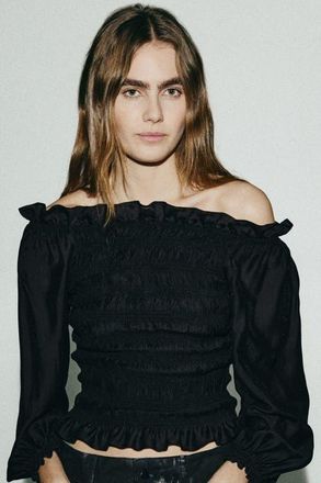 H&M Smocked Off-the Shoulder Blouse in Black at Nordstrom, Size Xx-Small