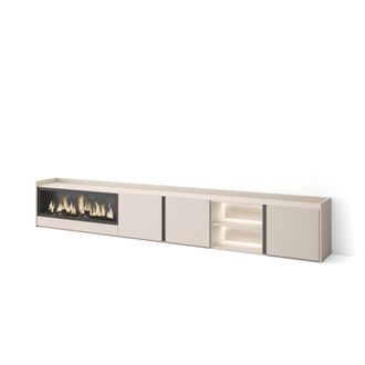 Skraut Home Skraut Home - Mueble Tv, Televisi&oacute;n, Muebles De Sal&oacute;n, Almacenaje, 315x35x50cm, Para Tv Hasta 80, Chimenea El&eacute;ctrica Xxl, Led, Estilo Moderno, Beige