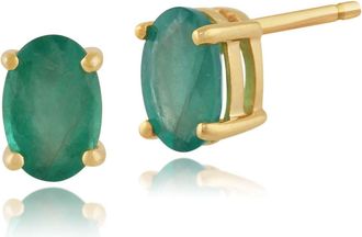 Gemondo Classic Oval Emerald Stud Earrings in 9ct Yellow Gold 6x4mm