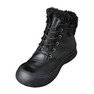 Generic Warm Fleece Lined Leather Lace up Ankle Boots for Women, Soft Genuine Leather Winter Booties, Anti Slip Rubber Sole Round Toe Comfort Walking Shoes, C