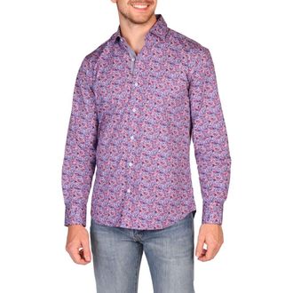Tailorbyrd Classic Fit Crimson Floral Button-Down Shirt in Red Multi at Nordstrom Rack, Size Small