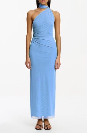 Significant Other Avni Asymmetric Halter Neck Mesh Gown in Cornflower at Nordstrom, Size 10 Us