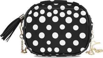 Ahomy Women Round Crossbody Bag Black and White Polka Dot Purse Circle Bag with Tassel, Black White, One Size