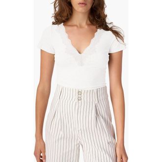 Cami NYC Sana Lace Trim Rib T-Shirt in White at Nordstrom, Size Xx-Small