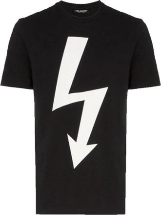 Neil Barrett Zwarte Bedrukte T-Shirt Slim Fit - Heren - T-shirts - Zwart - 2XL - Katoen - Tops