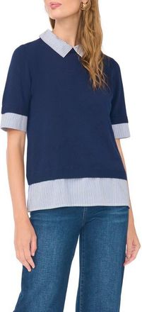 Vince Camuto Mixed Media Layered Sweater in Classic Navy at Nordstrom, Size Xx-Small