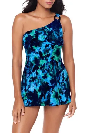Magic Suit By Miraclesuit Mashup Amal Skirted One-Piece Swimsuit in Blue Multi at Nordstrom, Size 14