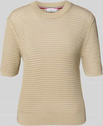 Tommy Hilfiger Regular Fit H&auml;kelpullover aus Baumwoll-Mix in Sand, Gr&ouml;&szlig;e XXL