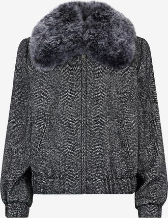 Dolce & Gabbana Fischgrat-Tweedbomberjacke mit abnehmbarem Shearlingkragen