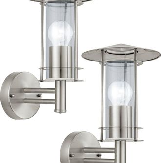 Loops 2 PACK IP44 Outdoor Wall Light Stainless Steel & Glass Shade 60W E27 Porch in Metallics