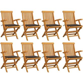 vidaXL Sillas De Jard&iacute;n 8 Uds Madera Teca Con Cojines Gris Taupe Vidaxl