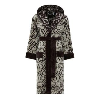 Philipp Plein Hooded Bathrobe Signature - unisex - Badjassen - Bruin - 2XL - Katoen - Nachtkleding
