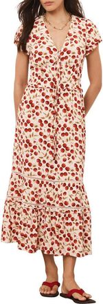 Mint Velvet Cherry Print Midi Dress in Red at Nordstrom, Size 10