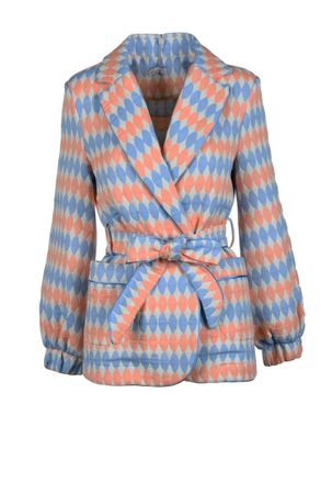 Motel Sky Blue Geometric Cotton-Blend Jacket