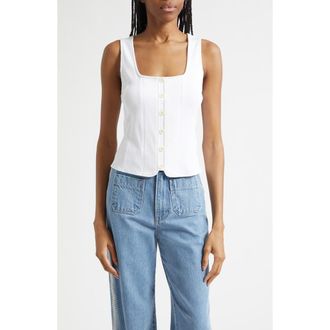 Veronica Beard Quenby Stretch Cotton Square Neck Tank in White at Nordstrom, Size X-Large