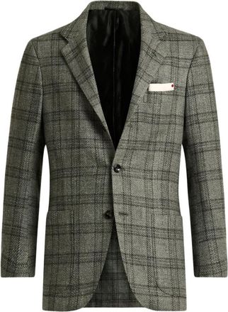 Kiton Geruite Kasjmierblend Jas - Heren - Blazers - Grijs - XL - Kasjmier - Jassen