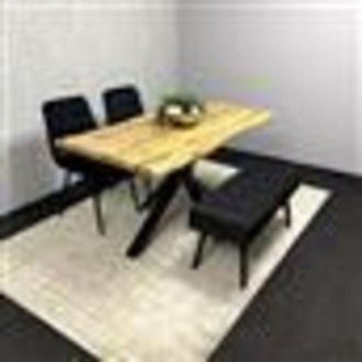 Kosy Koala Modern Dining Table Set with 2 Black Velvet Chairs and 1 Black Bench Dining Room Furniture Set