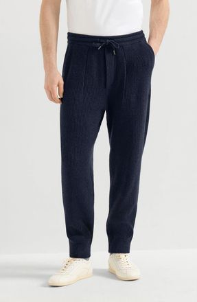 Brunello Cucinelli Cashmere English rib knit joggers in Marine at Nordstrom, Size Xxx-Large