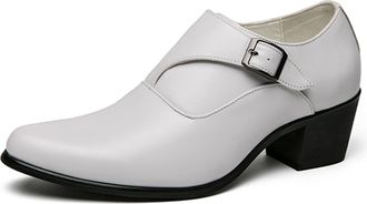 Generic Mens Pointed Toe Chunky Heels Dress Oxford Shoes,Fashion Slip on Loafers Low Top Chelsea Business Formal Derby Shoes (White,11)