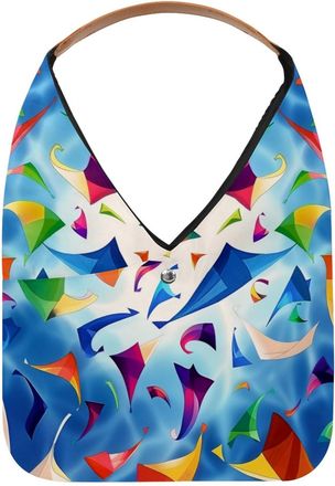 Generic Colorful Kites Blue Sky Reusable Lightweight Grocery Bags - Foldable Into Compact Pouch, Washable & Sturdy, Multipurpose for Shopping and Travel