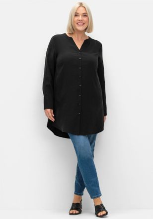 Sheego Longbluse SHEEGO, Damen, Gr. 40, schwarz, 86% Modal, 14% Polyester, unifarben, V-Ausschnitt, Blusen Longbluse