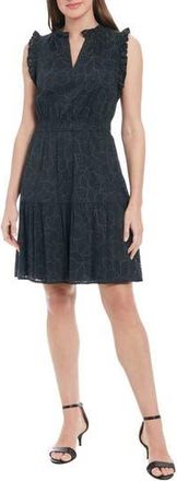 London Times Split Neck Ruffle Eyelet Dress in Black at Nordstrom Rack, Size X-Small