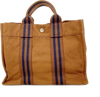 Herm&egrave;s Brown Canvas Tote Bag (Pre-Owned)