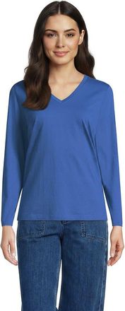 Lands End Supima Cotton Long Sleeve V-Neck T-Shirt in Muted Cobalt Blue at Nordstrom, Size X-Large
