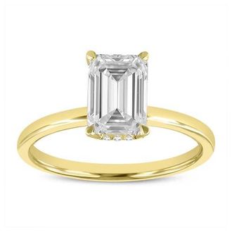 LuvMyJewelry Delphine 14K Yellow Gold Emerald Cut Lab Grown Diamond Hidden Halo Engagement Ring - 2.1 ct at Nordstrom, Size 6.5