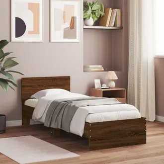 vidaXL Estructura Cama Con Cabecero Sin Colch&oacute;n Marr&oacute;n Roble 90x200 Cm Vidaxl