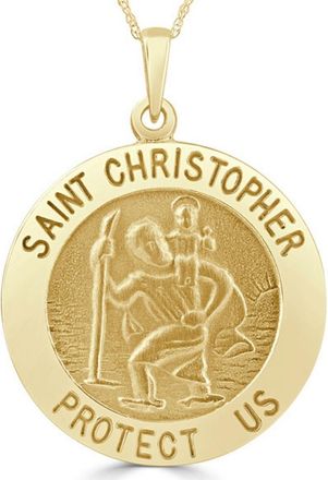 Pompeii3 14k White or Yellow Gold Gold St. Christopher Medal Pendant 1 Tall 6.3 Grams