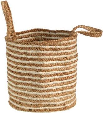 Nearly Natural 14-in Boho Chic Basket Planter Natural Cotton and Jute, Handwoven Stripe with Handles in Beige at Nordstrom