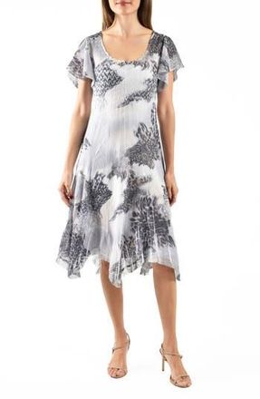 Komarov Flutter Sleeve Charmeuse & Chiffon Cocktail Dress in Charcoal Leopard at Nordstrom Rack, Size Medium