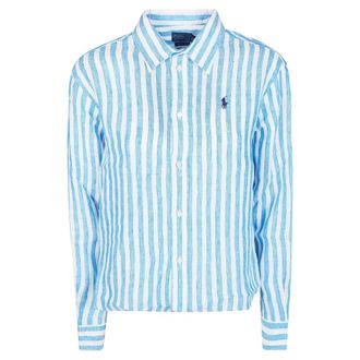 Polo Ralph Lauren Shirts, female, Blue, Size: XS Camicia Squadrata a Righe in Lino