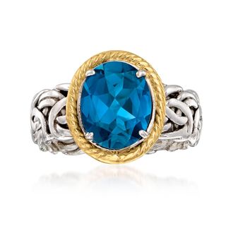 Ross-Simons London Blue Topaz Byzantine Ring in 14kt Yellow Gold and Sterling Silver