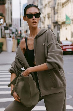 Alo | Accolade Full Zip Hoodie in Olive Tree Green, Size: Medium