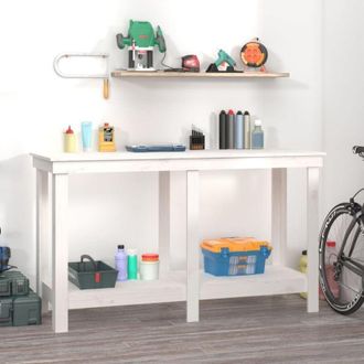 vidaXL Vidaxl - Banco De Trabajo De Madera Maciza De Pino Blanco 140x50x80 Cm