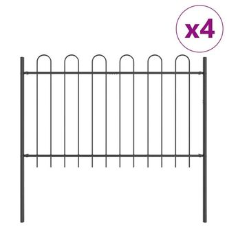 Berkfield Home Garden Fence Set of 4 Grey Powder-Coated Steel 170 x 3.5 x 130 cm