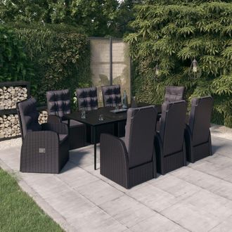 vidaXL Juego De Comedor De Jard&iacute;n 9 Piezas Con Cojines Negro Vidaxl