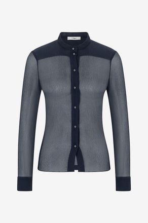 Chlo&eacute; Schmales kragenloses Hemd aus Seidenkrepon