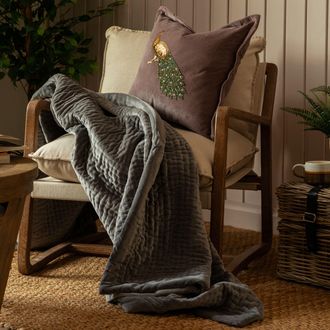 Voyage Maison Haze 100% Cotton Velvet Quilted Throw in Amber | Size: 140 cm x 200 cm