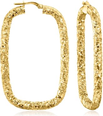 Ross-Simons Italian 18kt Gold Over Sterling Hammered Rectangular Hoop Earrings