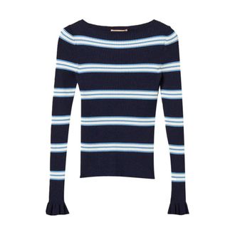 Twinset Geribbelde Stretch Viscose Trui - Dames - Ronde hals truien - Blauw - L - Truien & Vesten