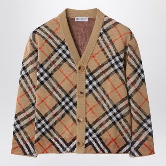 Burberry Beige cardigan with Check motif in wool
