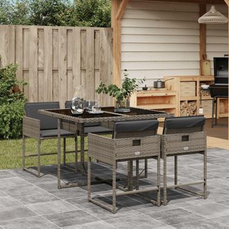 vidaXL Set Comedor De Jard&iacute;n 5 Piezas Con Cojines Rat&aacute;n Sint&eacute;tico Gris Vidaxl